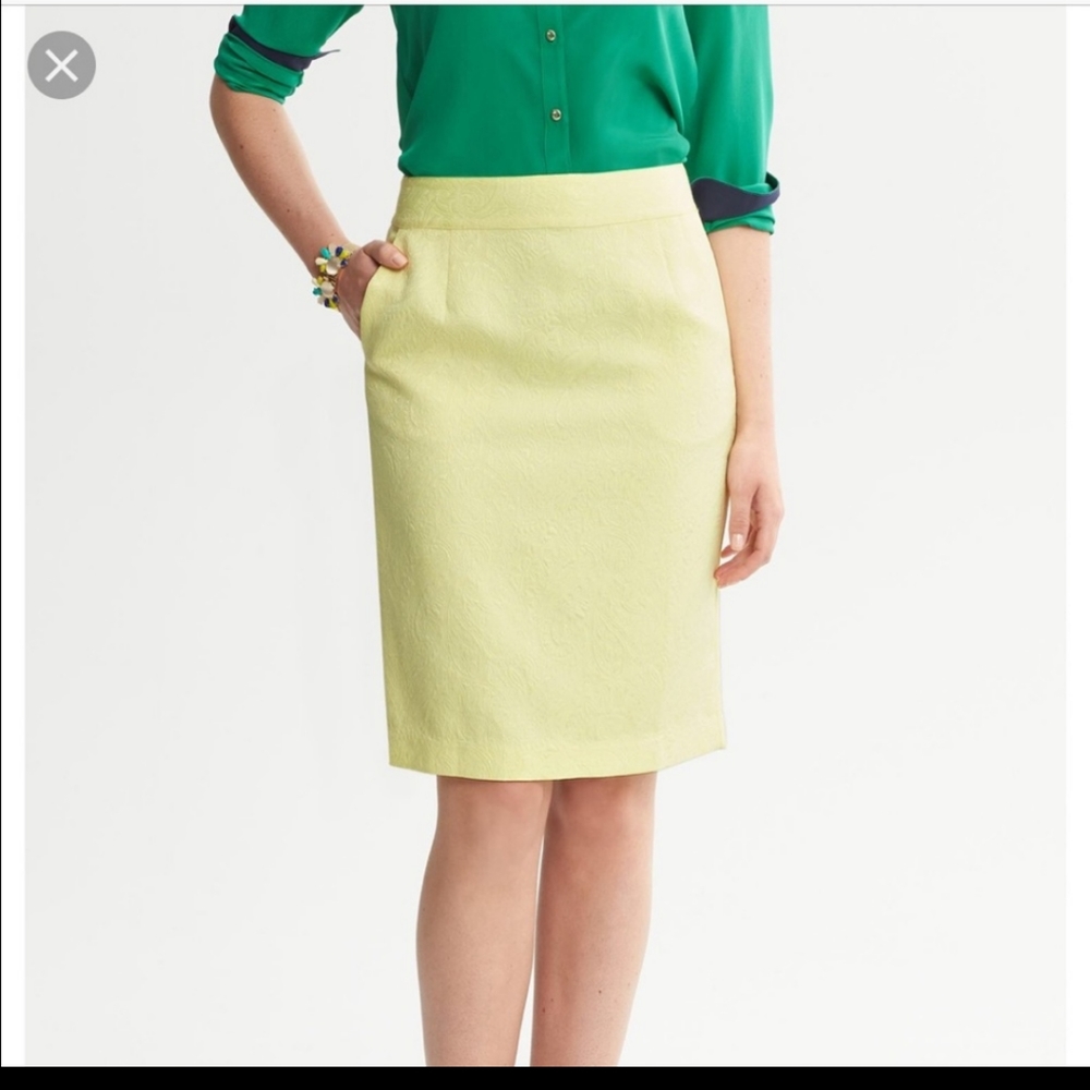 Banana Republic yellow Paisley pencil skirt
